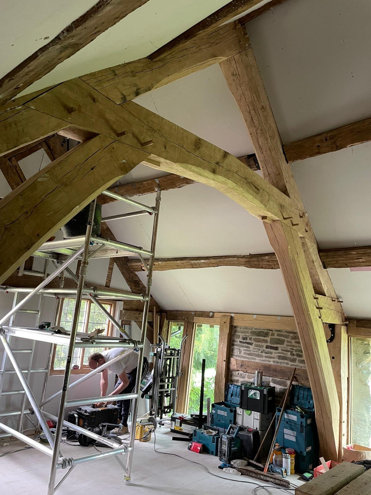 Oak Sling Brace Truss Installation